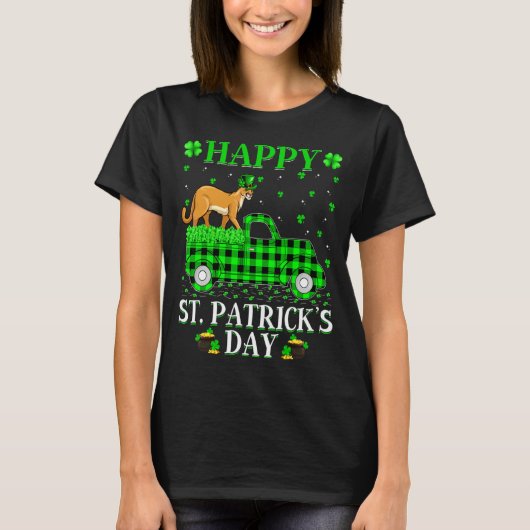 Funny Buffalo Plaid Green Truck Cougar St Patrick  T-shirt (Voorkant)