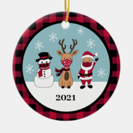 Funny Buffalo Pset Check Santa Masker Keramisch Ornament