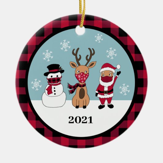 Funny Buffalo Pset Check Santa Masker Keramisch Ornament (Voorkant)
