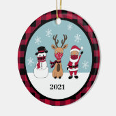 Funny Buffalo Pset Check Santa Masker Keramisch Ornament (Links)