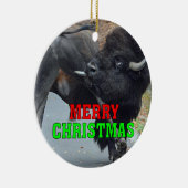 Funny Bull Bison met zijn testikels Keramisch Ornament (Rechts)