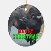 Funny Bull Bison met zijn testikels Keramisch Ornament (Links)
