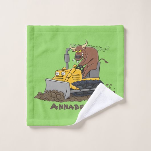 Funny bull Driving Bulldozer cartoon Bad Handdoek (Wasdoekje)