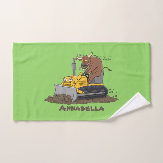 Funny bull Driving Bulldozer cartoon Bad Handdoek (Handdoek)