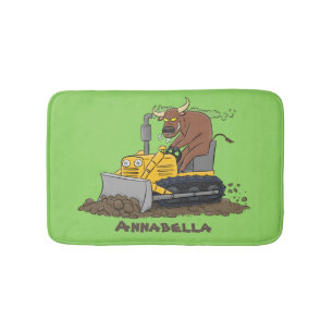 Funny bull Driving Bulldozer cartoon Badmat