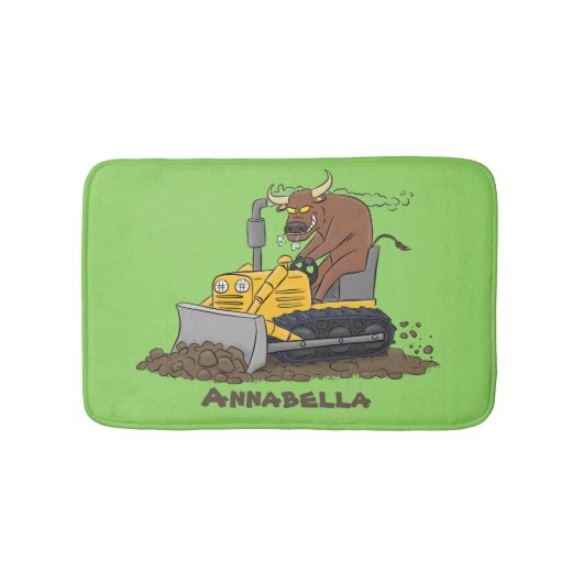 Funny bull Driving Bulldozer cartoon Badmat (Voorkant)