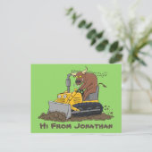 Funny bull Driving Bulldozer cartoon Briefkaart (Staand voorkant)