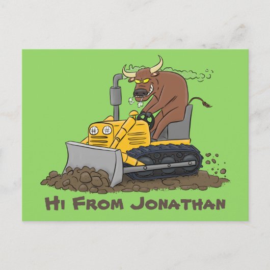 Funny bull Driving Bulldozer cartoon Briefkaart (Voorkant)