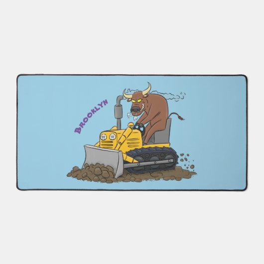 Funny bull Driving Bulldozer cartoon Bureaumat (Voorkant)