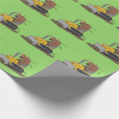 Funny bull Driving Bulldozer cartoon Cadeaupapier (Hoek)