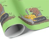 Funny bull Driving Bulldozer cartoon Cadeaupapier (Rol Hoek)