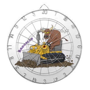 Funny bull Driving Bulldozer cartoon Dartbord