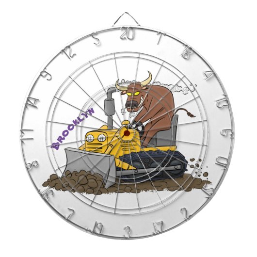 Funny bull Driving Bulldozer cartoon Dartbord (Voorkant)
