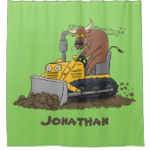 Funny bull Driving Bulldozer cartoon Douchegordijn (Voorkant)