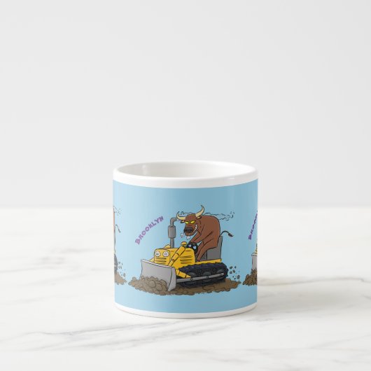 Funny bull Driving Bulldozer cartoon Espresso Kop (Voorkant)
