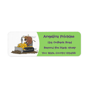 Funny bull Driving Bulldozer cartoon Etiket