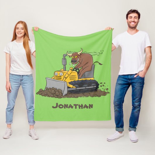 Funny bull Driving Bulldozer cartoon Fleece Deken (In situ)