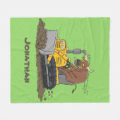 Funny bull Driving Bulldozer cartoon Fleece Deken (Voorkant (Horizontaal))
