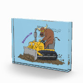 Funny bull Driving Bulldozer cartoon Fotoblokken (Rechts)