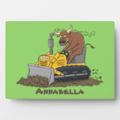 Funny bull Driving Bulldozer cartoon Fotoplaat (voorkant)