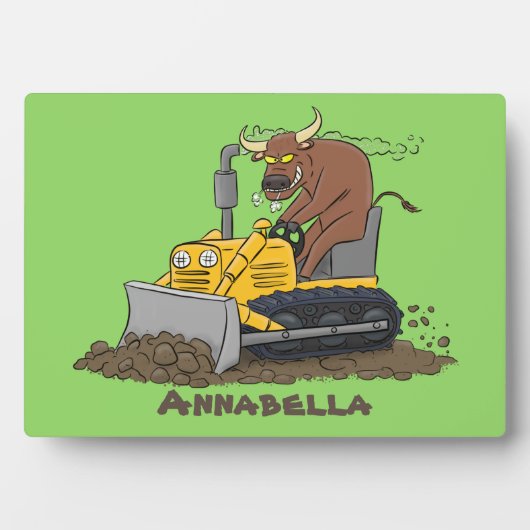 Funny bull Driving Bulldozer cartoon Fotoplaat (voorkant)