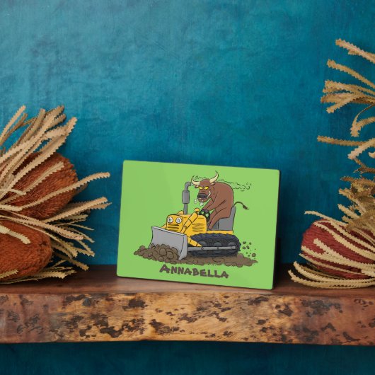 Funny bull Driving Bulldozer cartoon Fotoplaat (Zijkant)