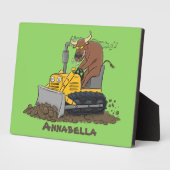 Funny bull Driving Bulldozer cartoon Fotoplaat (Zijkant)
