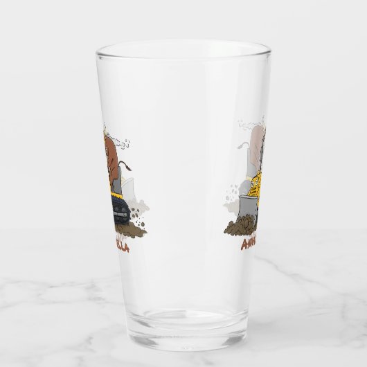 Funny bull Driving Bulldozer cartoon Glas (Links)