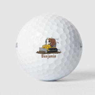 Funny bull Driving Bulldozer cartoon Golfballen