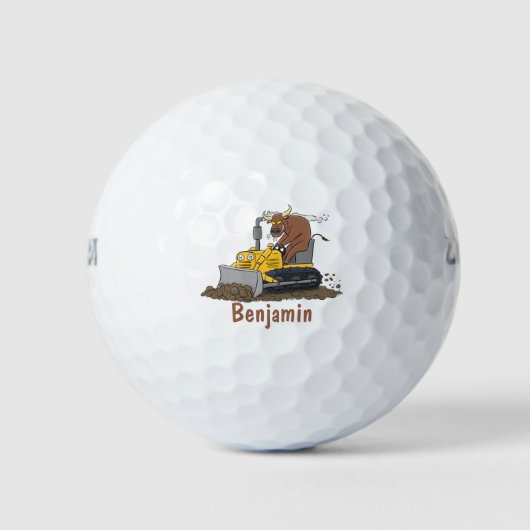 Funny bull Driving Bulldozer cartoon Golfballen (Voorkant)