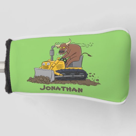 Funny bull Driving Bulldozer cartoon Golfheadcover (Voorkant)