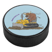 Funny bull Driving Bulldozer cartoon Hockey Puck (3/4)