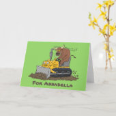 Funny bull Driving Bulldozer cartoon Kaart (Gele Bloem)