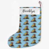 Funny bull Driving Bulldozer cartoon Kleine Kerstsok (Achterkant)