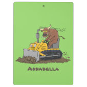 Funny bull Driving Bulldozer cartoon Klembord (Achterkant)