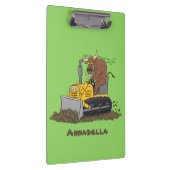 Funny bull Driving Bulldozer cartoon Klembord (Rechts)