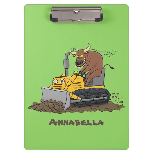 Funny bull Driving Bulldozer cartoon Klembord (Voorkant)