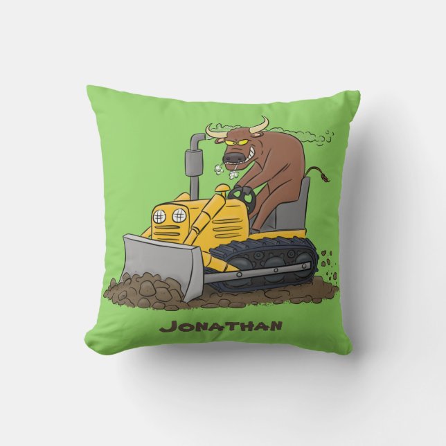 Funny bull Driving Bulldozer cartoon Kussen (Voorkant)