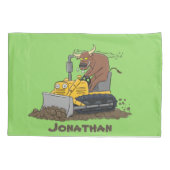 Funny bull Driving Bulldozer cartoon Kussensloop (Achterkant)