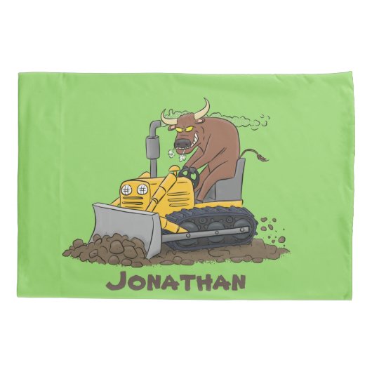 Funny bull Driving Bulldozer cartoon Kussensloop (Achterkant)