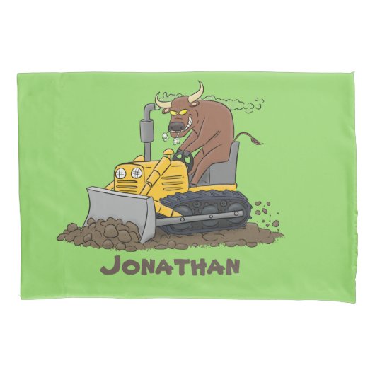 Funny bull Driving Bulldozer cartoon Kussensloop (Voorkant)
