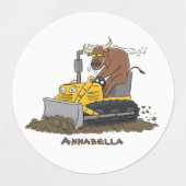Funny bull Driving Bulldozer cartoon Labels (Design 1)