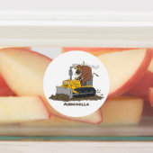 Funny bull Driving Bulldozer cartoon Labels (Aangebracht)