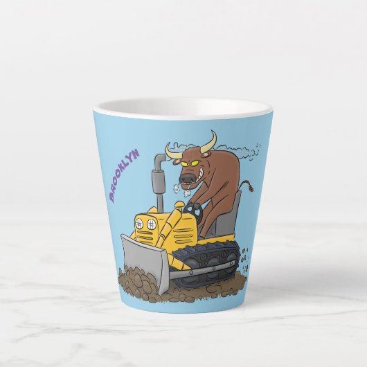 Funny bull Driving Bulldozer cartoon Latte Mok (Voorkant)
