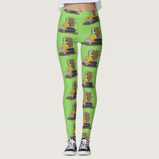 Funny bull Driving Bulldozer cartoon Leggings (Voorkant)