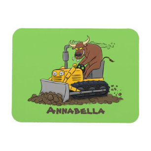 Funny bull Driving Bulldozer cartoon Magneet