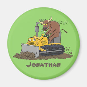 Funny bull Driving Bulldozer cartoon Magneet