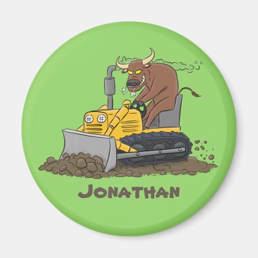 Funny bull Driving Bulldozer cartoon Magneet (Voorkant)