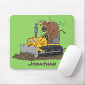 Funny bull Driving Bulldozer cartoon Muismat (Met muis)