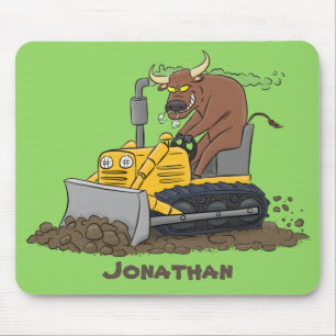Funny bull Driving Bulldozer cartoon Muismat